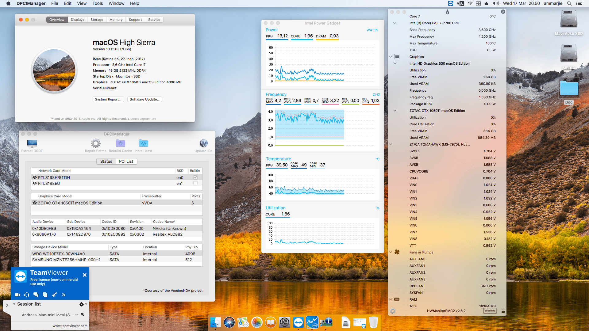 Success Hackintosh macOS High Sierra 10.13.6 Build 17G66 in MSI Z170A Tomahawk + Intel Core i7 7700 + Zotac GTX 1050Ti